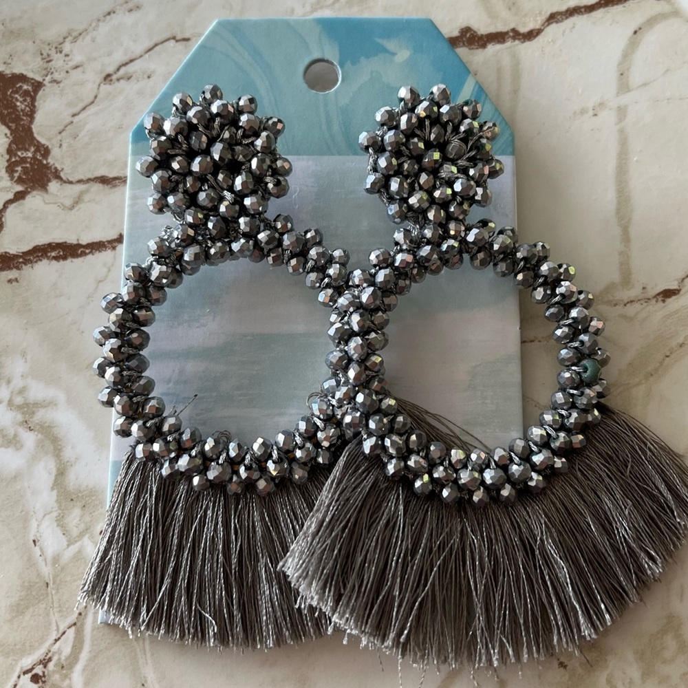 Boutique Silver Beaded Statement Earrings